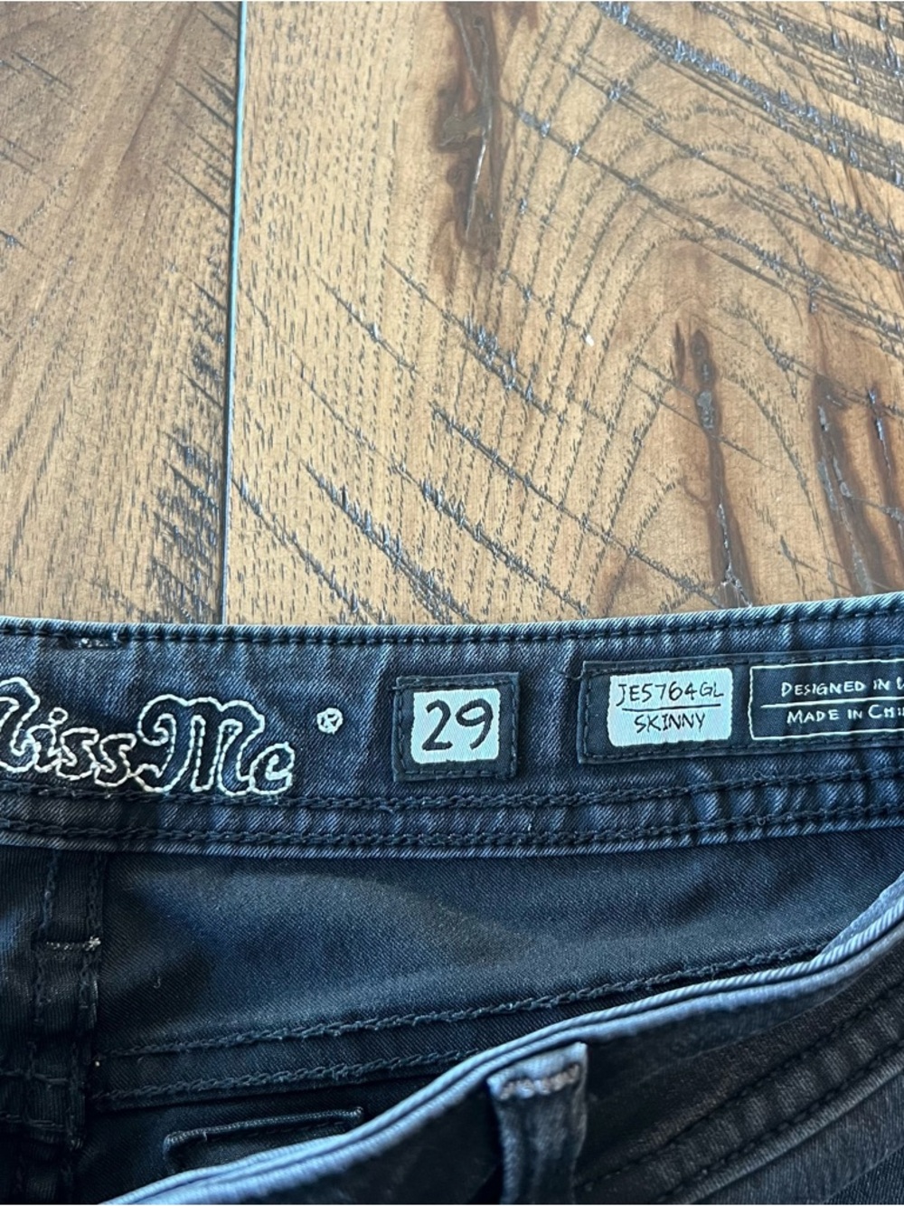 Miss Me Skinny Bling Jeans Women’s 29 Low Rise Faded Black Stretch 30” Inseam - Picture 6 of 14